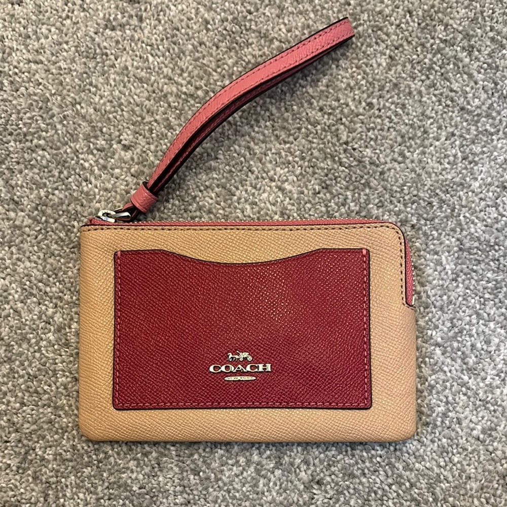 Coach Pink and Tan Wristlet Pouch